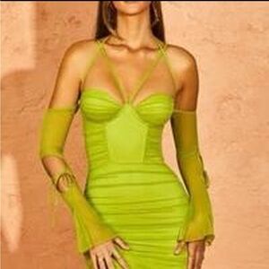Oh Polly Vibrant Green Strapless Dress